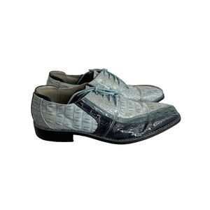 SIO Mens Alligator Print Leather Lace-Up Dress Shoes Size 10.5 Blue‎